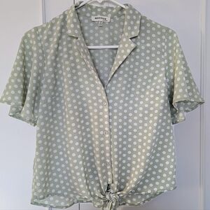 Monteau Mint Green Polka Dot Button-Up Blouse